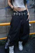 Angel Wing Embroidery Rhinestone Straight Jeans image 1