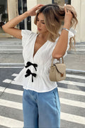 Bow Short Sleeve Casual Open Blouse image 1