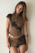 Stand Collar Hollow Lace Patch Skirt Set image 1