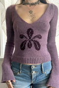 V Neck Floral Jacquard Sweater image 1