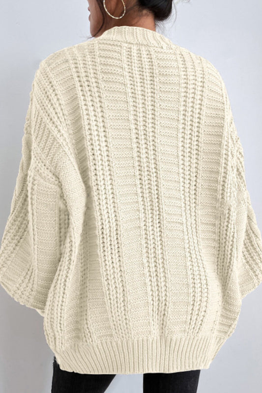 V-Neck Vintage Cable Knit Balloon Sleeve Cardigan image 6
