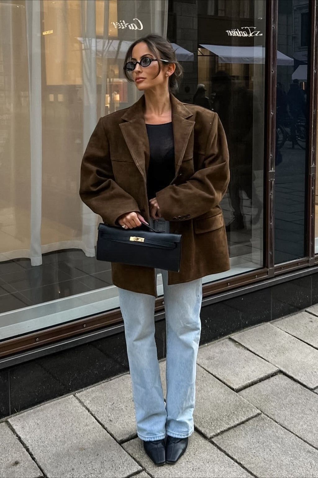 Retro Suede Solid Notch Collar Coat image 4