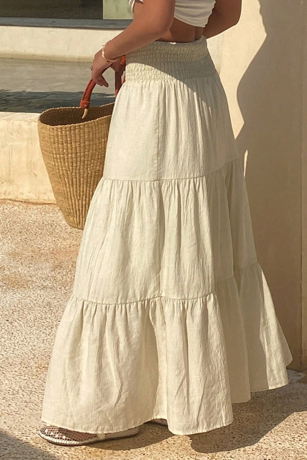 Chic Solid Asymmetric Drape Midi Skirt image 5