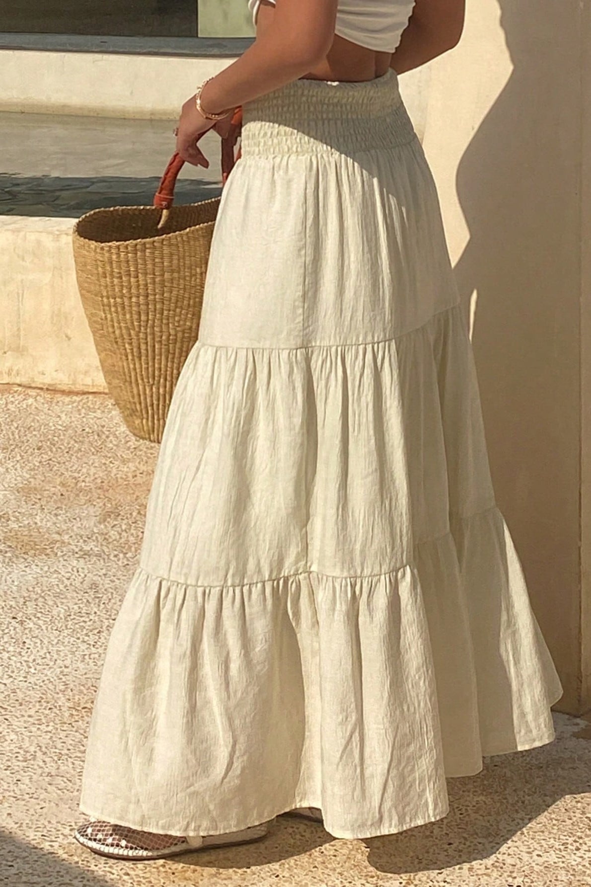 Chic Solid Asymmetric Drape Midi Skirt image 5