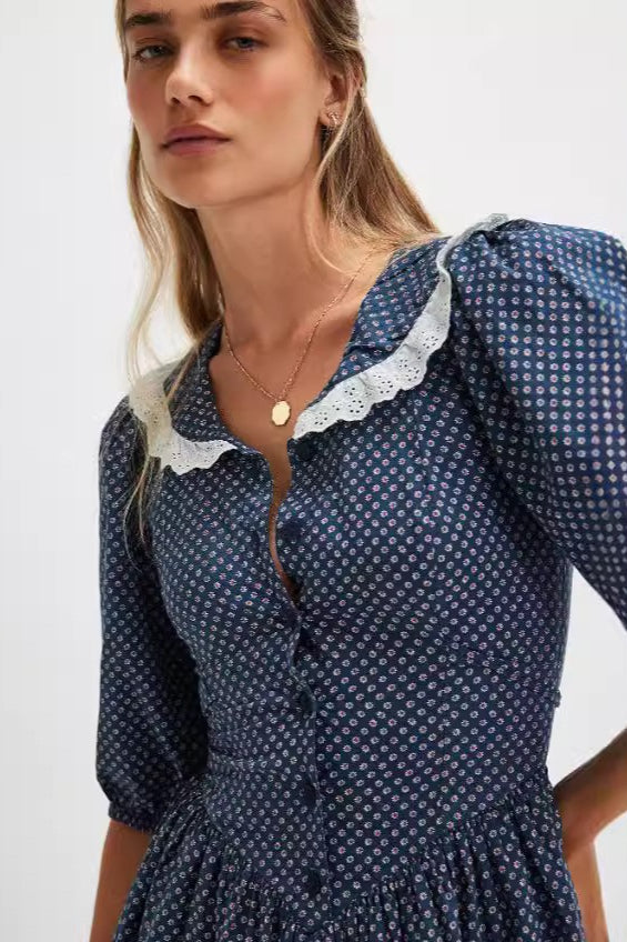 Vintage Polka Dot Peter Pan Collar Puff Sleeve Mini Dress image 5