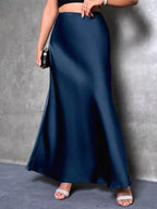 Arabella Satin Maxi Skirt detail view styled for Avrienne