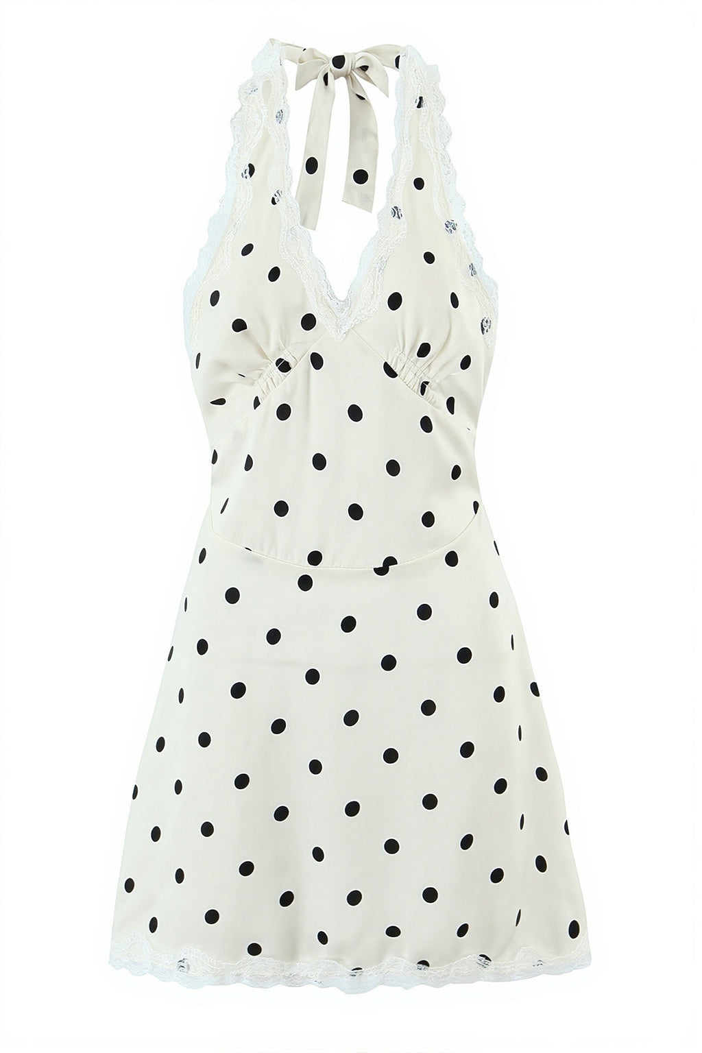 Polka Dot Halter V Neck Cutout Back Mini Dress image 6
