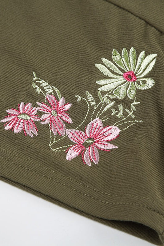 Cross V Neck Floral Embroidered T-shirt image 4