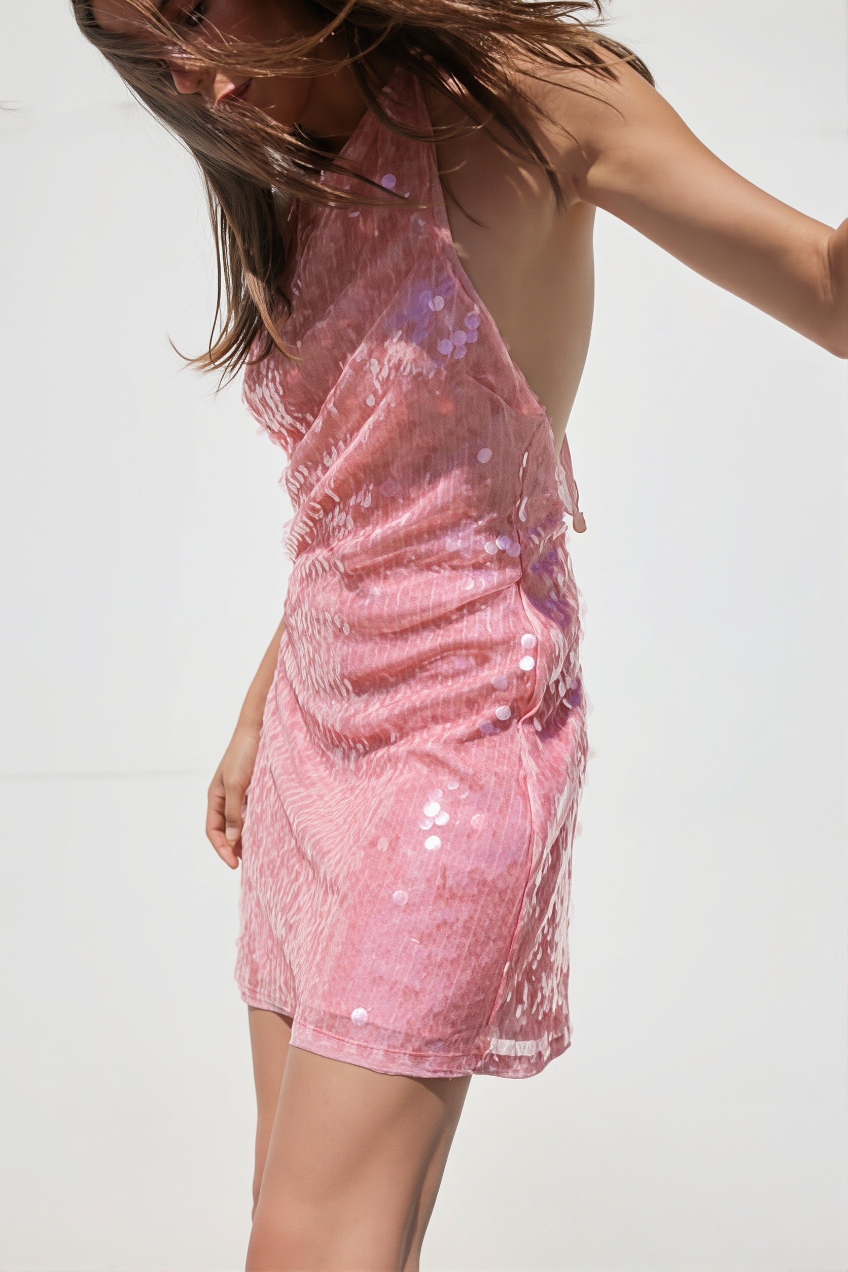 Solid Backless Sequin Tie Mini Dress image 2