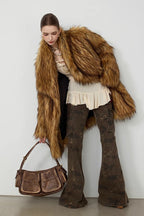 Plush Faux Animal Fur Loose Warm Mid-Length Notch Collar Coat image 4