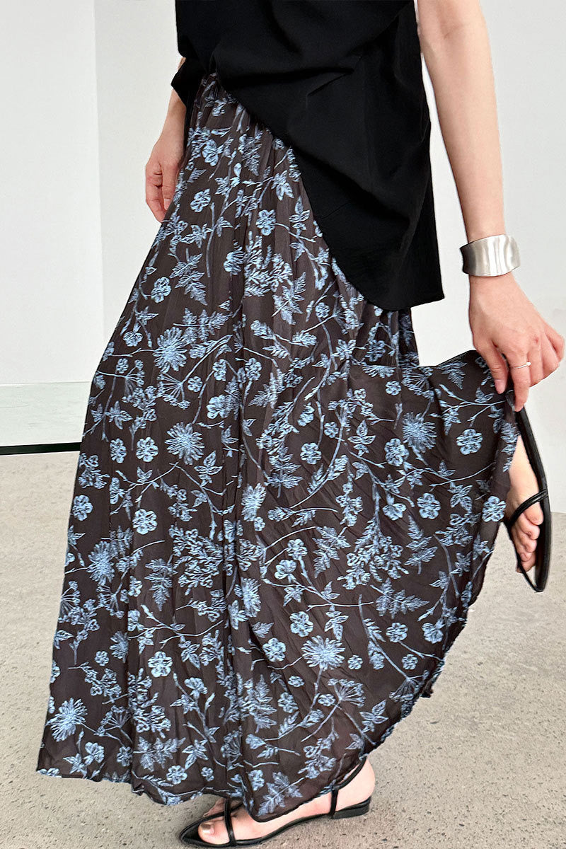 Retro Floral High Waist Pleated A Line Skirt image 1