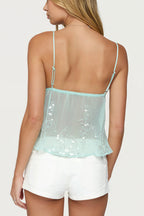 Sheer Lace Sequin Bow Cami Top image 2