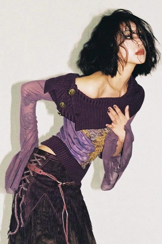 Mesh Paneled Fitted Short Length Blouse image 2