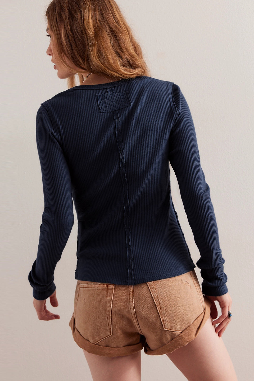 Solid Color Ribbed Buttoned Round Neck Cardigan image 3