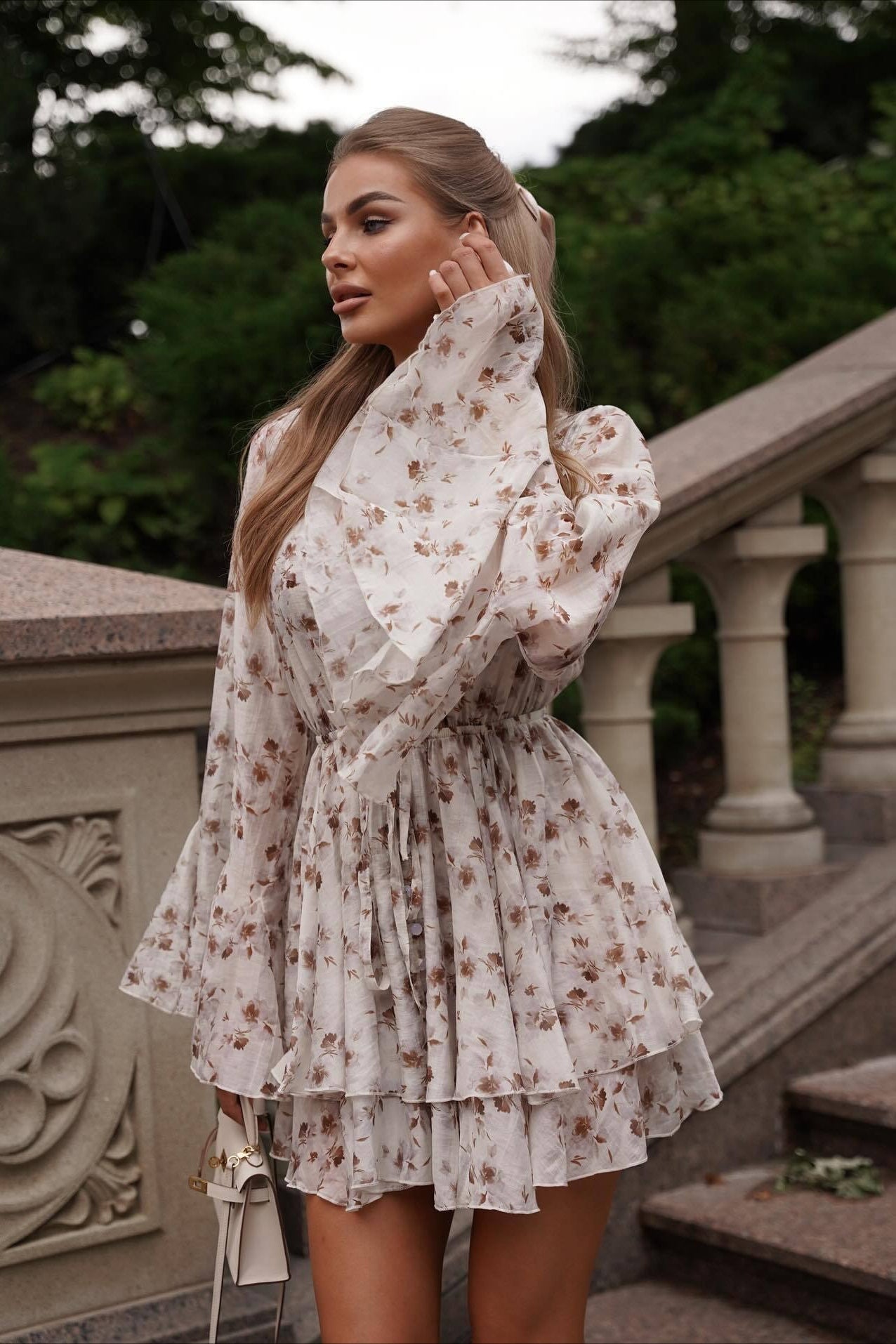 French Floral V-Neck Ruffled Mini Dress image 6