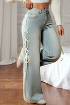 Bow Sash Decor Loose Wide Leg Jeans image 1