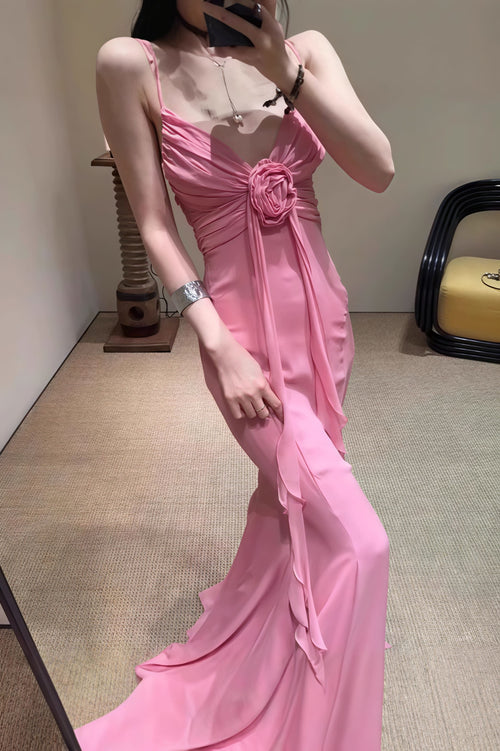 3D Rose Flowy Spaghetti Strap Backless Maxi Dress image 1
