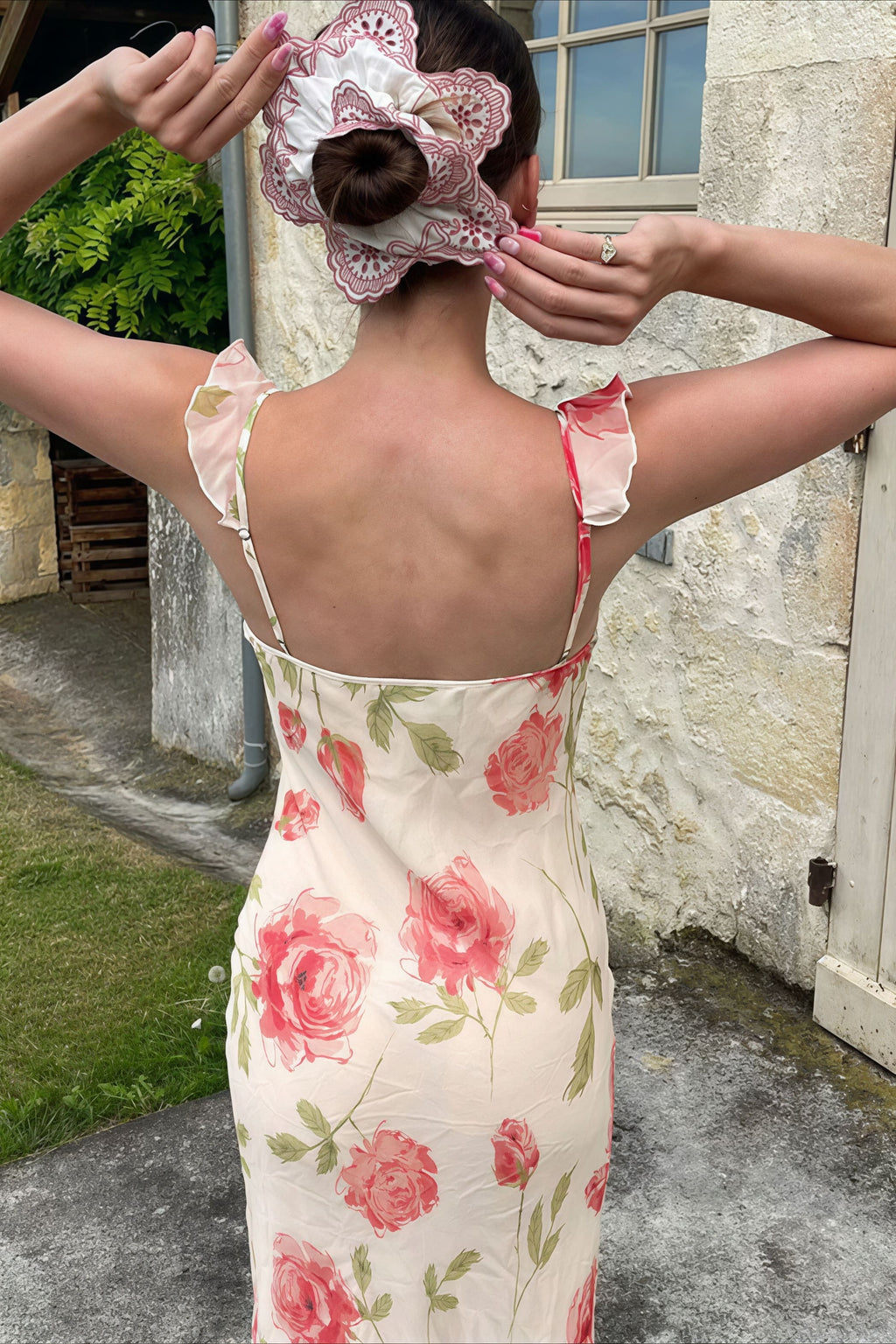 Floral Print Mesh V Neck Cami Midi Dress image 4