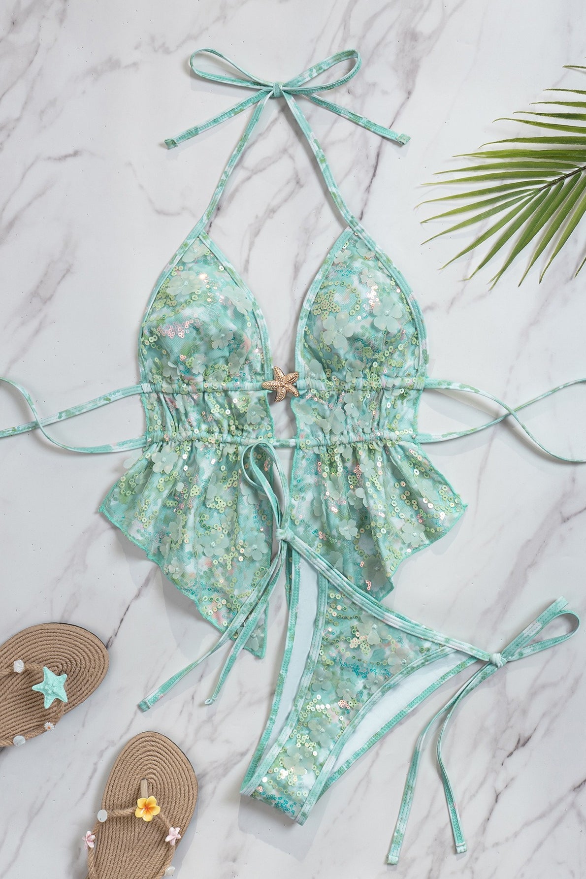 Floral Halter Tie Two Piece Swim Set image 5