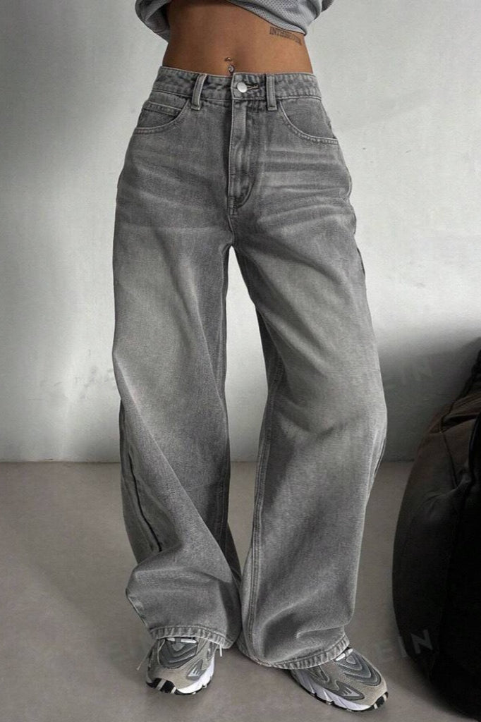 Concrete Grey Straight Leg High Waist Jeans image 1