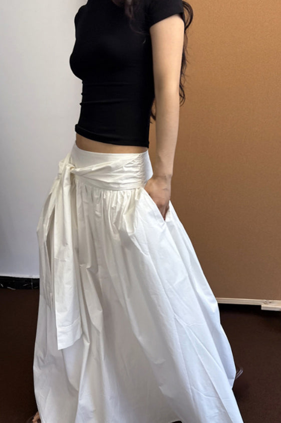 Minimalist Tie Waist A-line Maxi Skirt image 4
