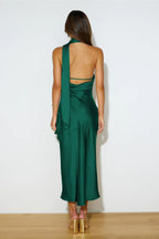 Sexy Satin Slit Hem Backless Midi Dress image 5