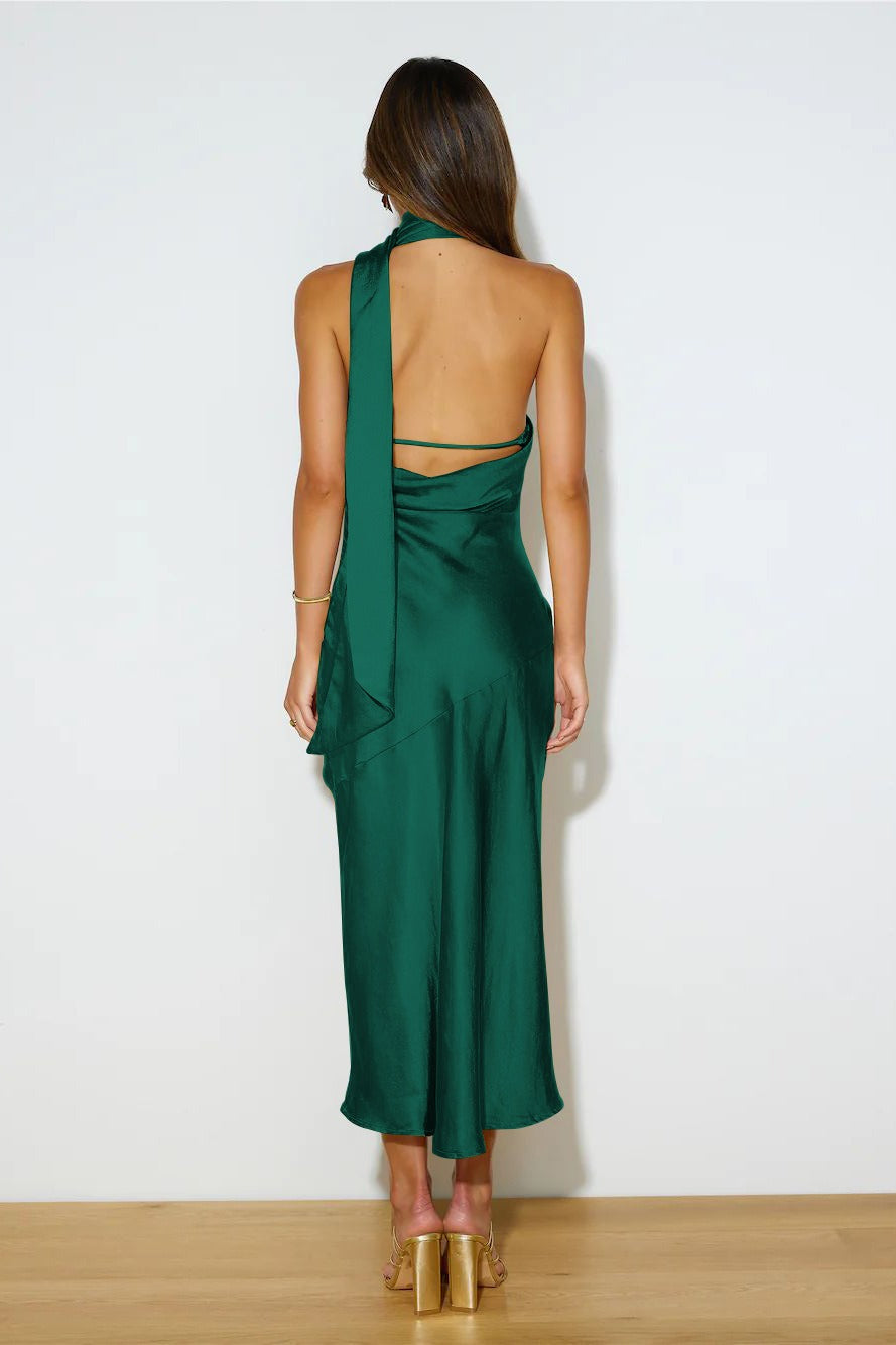 Sexy Satin Slit Hem Backless Midi Dress image 5