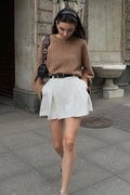 White Pleated High-Waisted Mini Skirt image 1