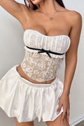Sheer Lace Insert Boned Corset Crop Top Sexy Blouse image 1