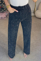 Rhinestone Washed High Waist Jeans image 5