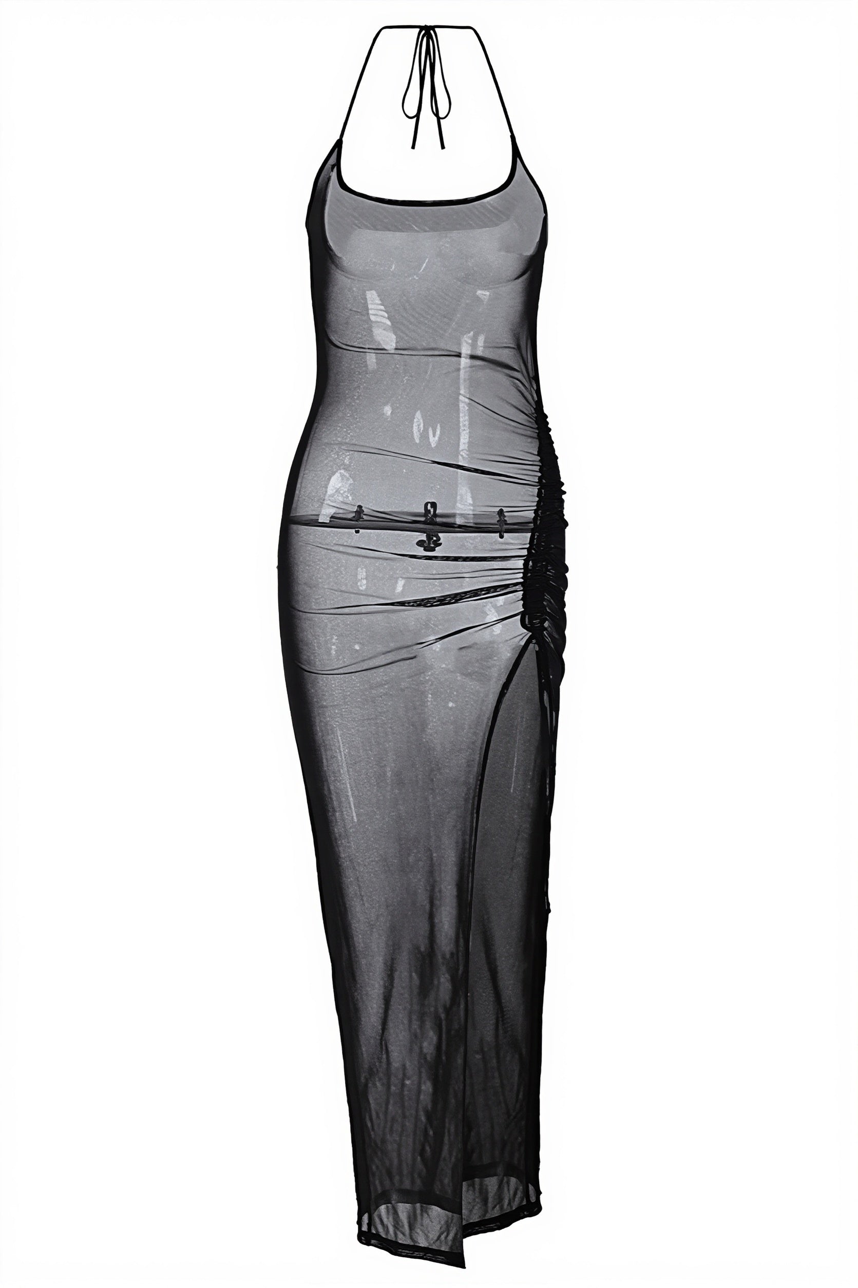 Sexy Sheer Mesh Insert Side Slit Bodycon Maxi Dress image 6