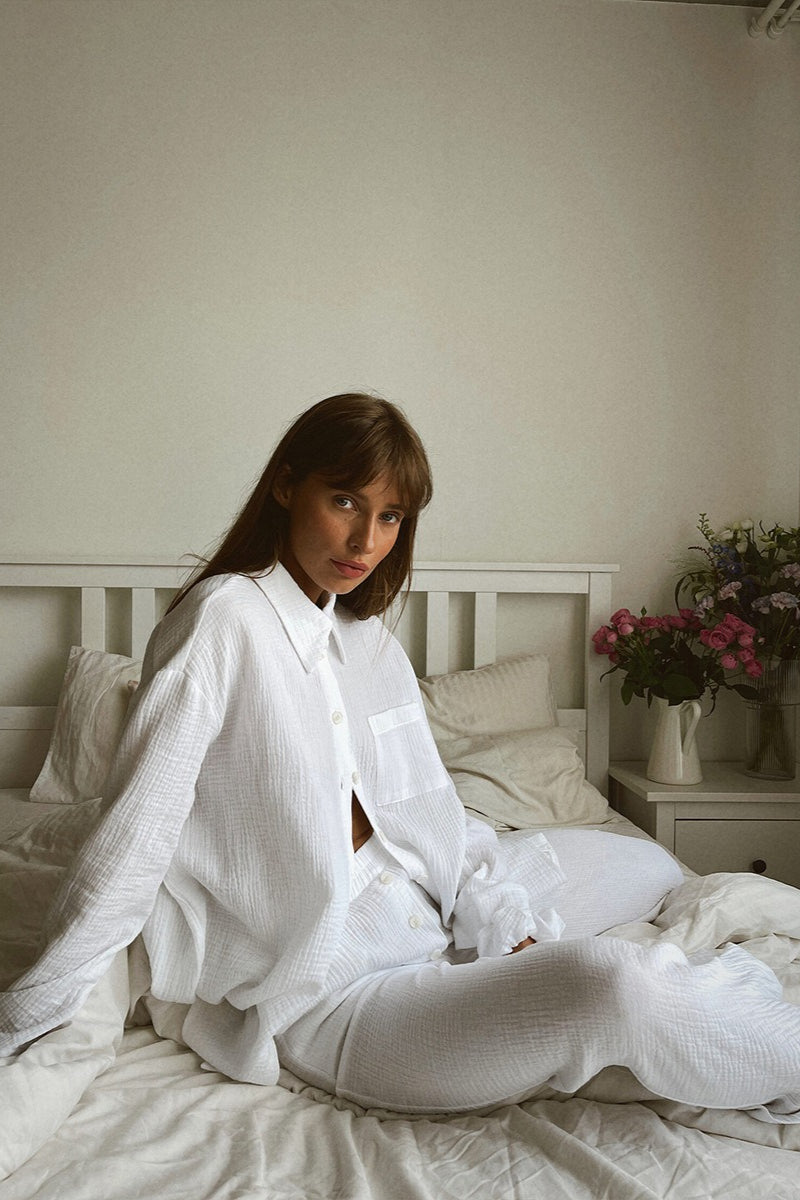 Solid Cotton Wrinkled Shirt Pants Two Piece Set image 2