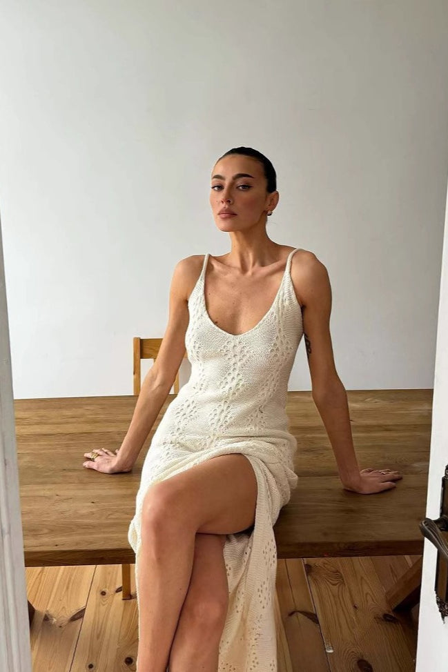 Solid V Neck Split Maxi Dress image 2