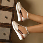 Celine Wedge Sandals detail view styled for Avrienne