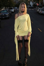 Flare Sleeve Tassel Patchwork Asym Neck Mini Dress image 7