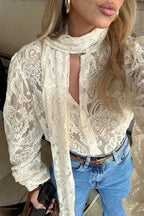 Elegant Tie Sheer Lace Long Sleeve Blouse image 8
