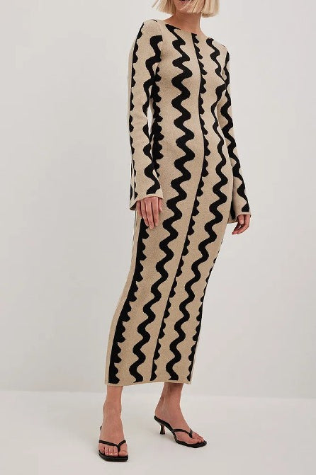 Striped Contrast Slim Knit Sweater Dress image 7
