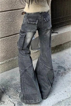 Black Pocket Design Low Waist Workwear Jeans image 3