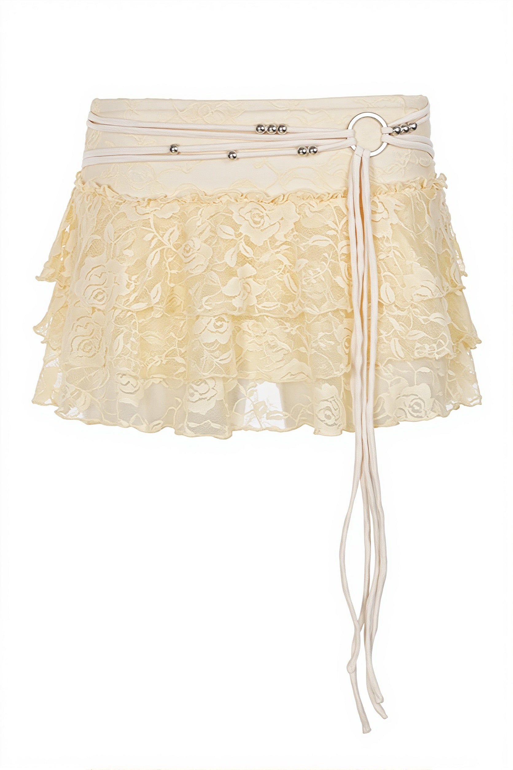 Chic Lace Drawstring Ruffle Tiered Mini Skirt image 5