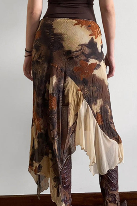 Floral Contrast Asymmetrical Mermaid Midi Skirt image 3
