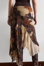 Floral Contrast Asymmetrical Mermaid Midi Skirt image 3