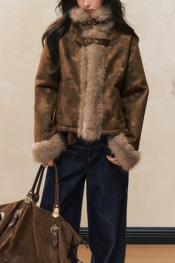 Brown Faux Fur Trim Wool Blend Coat image 1