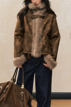 Brown Faux Fur Trim Wool Blend Coat image 1