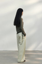 Fitted Textured Pleated Cotton Linen Knit Sweater image 5