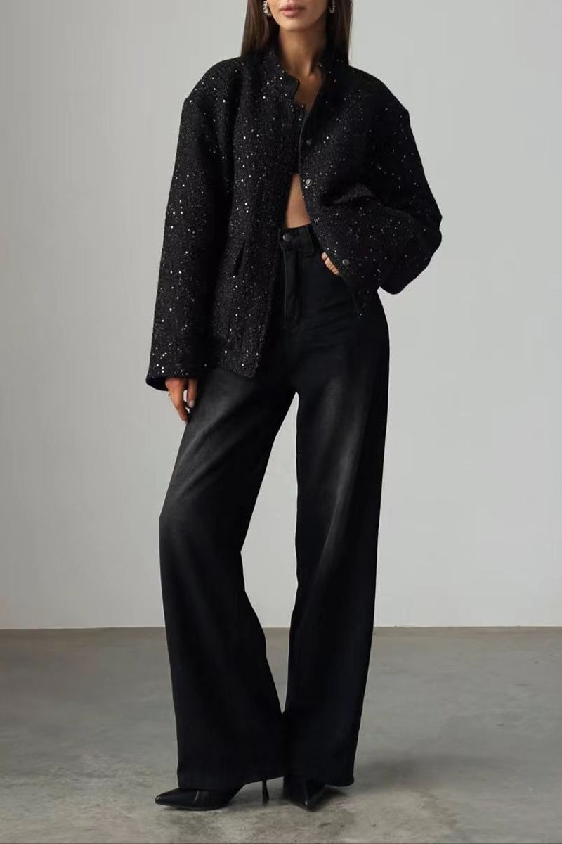 Pearl Embellished Cropped Aviation Jacket image 3