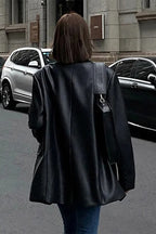 Black PU Leather Blazer Jacket image 12