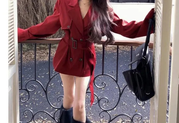 Red Medium Long Trench Coat image 3