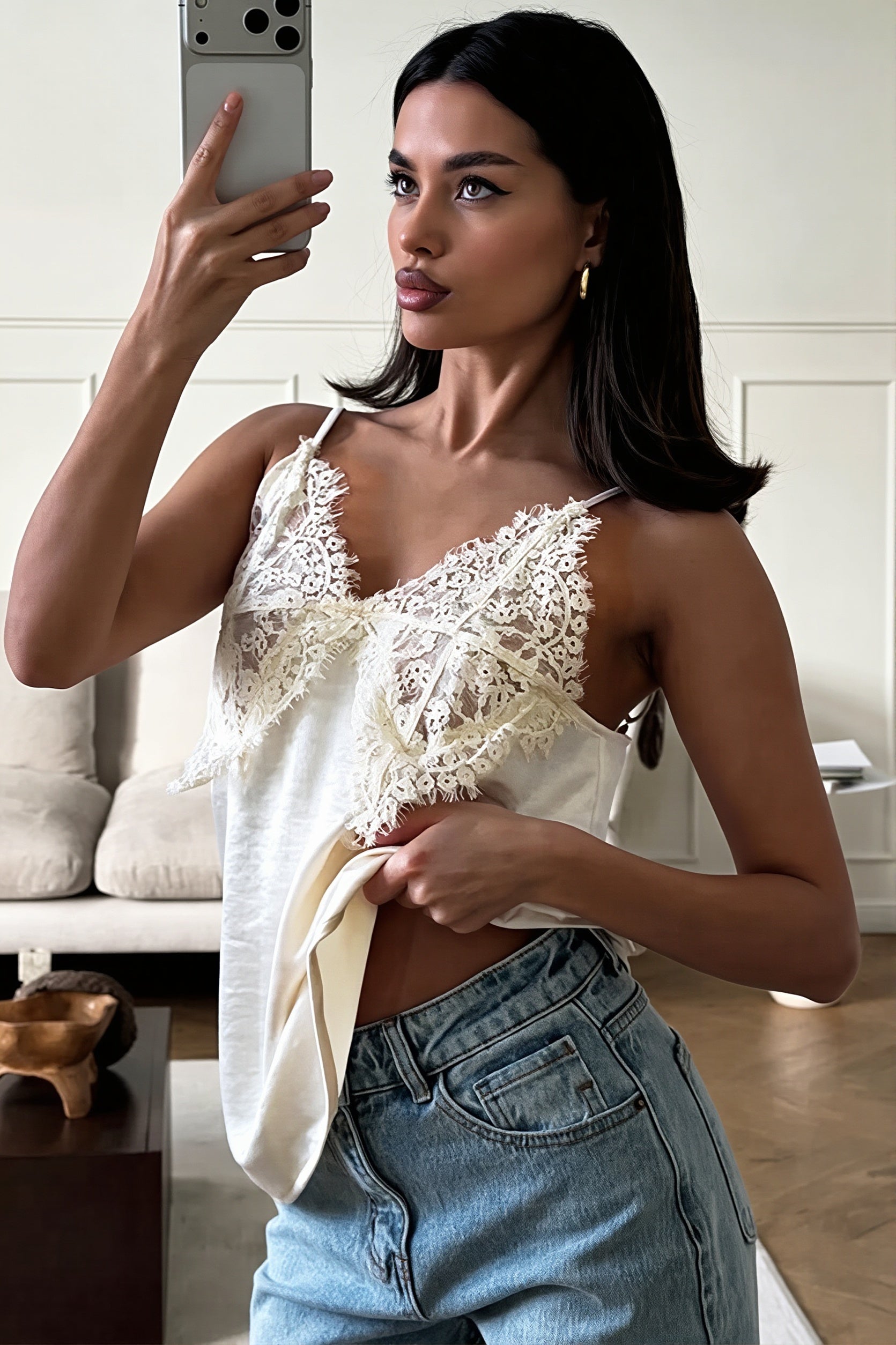 Chic Lace Trim V Neck Sexy Everyday Cami Top image 1