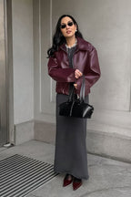 Burgundy Vintage Biker Coat image 7