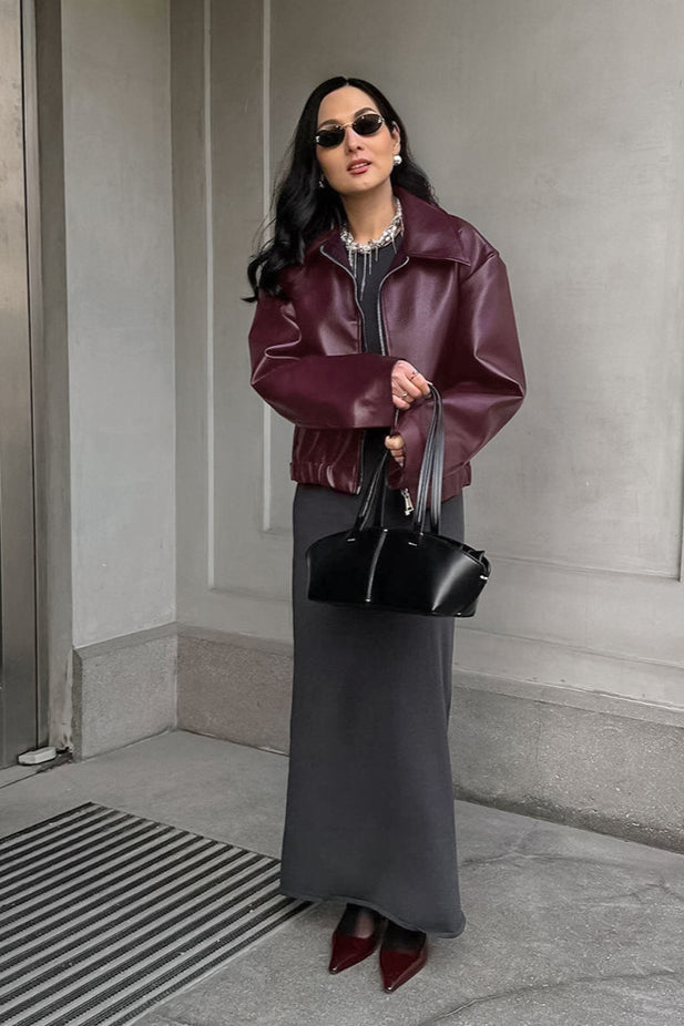Burgundy Vintage Biker Coat image 7